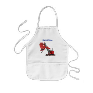 Cute red steam shovel digger cartoon illustration kids' apron