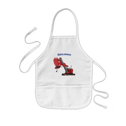 Cute red steam shovel digger cartoon illustration kids apron