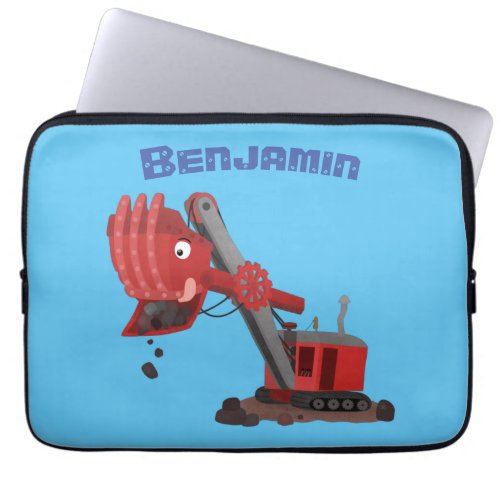 Cute red steam shovel digger cartoon illustration laptop sleeve