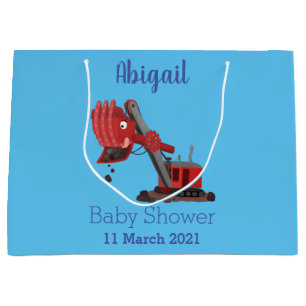 Cute red steam shovel digger cartoon illustration large gift bag