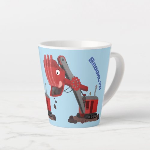 Cute red steam shovel digger cartoon illustration latte mug