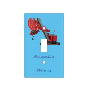 Cute red steam shovel digger cartoon illustration light switch cover