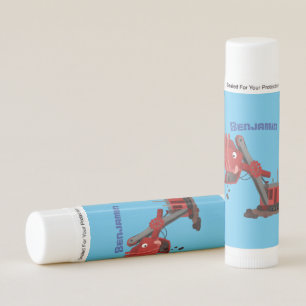Cute red steam shovel digger cartoon illustration lip balm