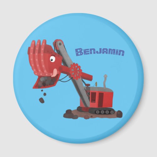 Cute red steam shovel digger cartoon illustration magnet