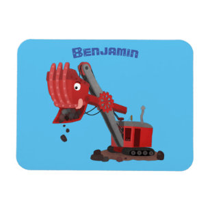 Cute red steam shovel digger cartoon illustration magnet