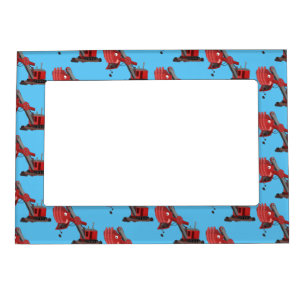 Cute red steam shovel digger cartoon illustration magnetic frame