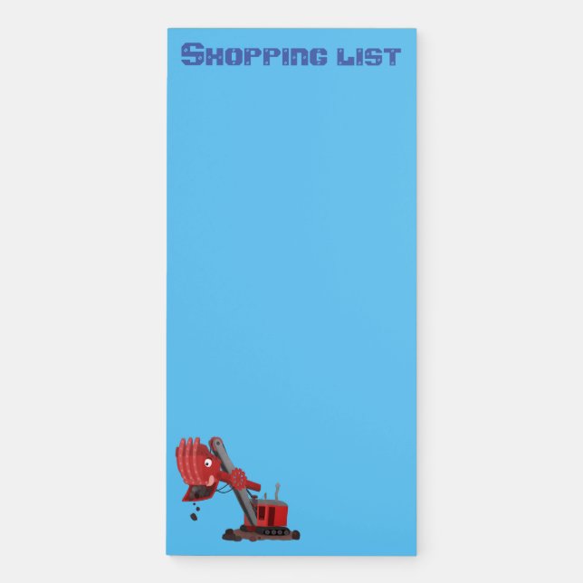 Cute red steam shovel digger cartoon illustration magnetic notepad (Front)