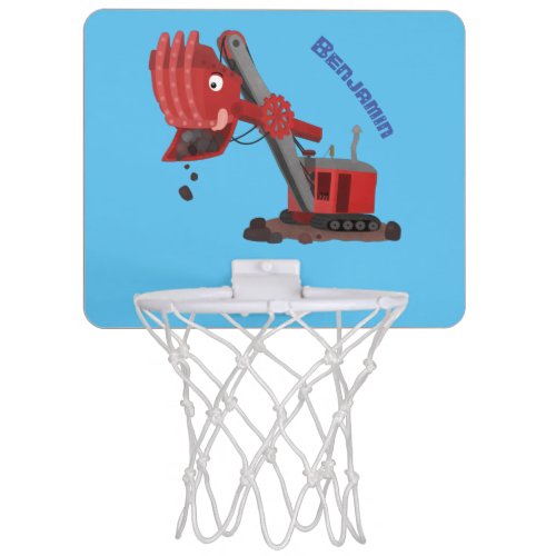 Cute red steam shovel digger cartoon illustration mini basketball hoop