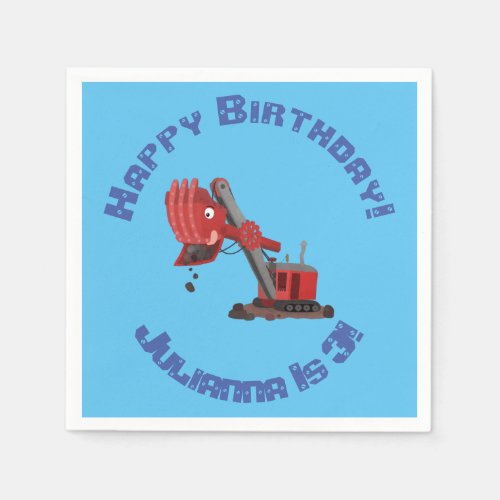 Cute red steam shovel digger cartoon illustration napkins