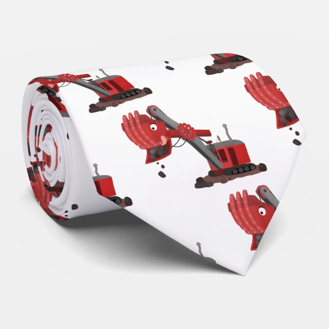 Cute red steam shovel digger cartoon illustration neck tie (Rolled)