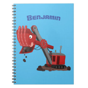 Cute red steam shovel digger cartoon illustration notebook