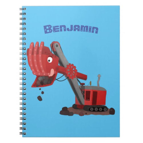 Cute red steam shovel digger cartoon illustration notebook