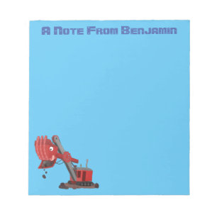 Cute red steam shovel digger cartoon illustration notepad