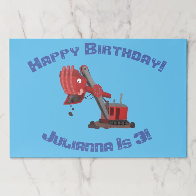 Cute red steam shovel digger cartoon illustration paper pad (Front)