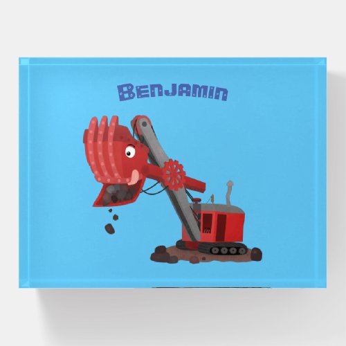 Cute red steam shovel digger cartoon illustration paperweight