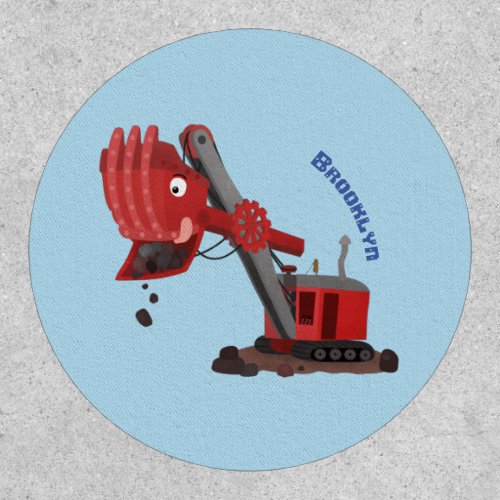 Cute red steam shovel digger cartoon illustration patch
