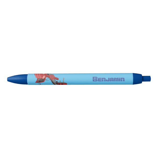 Cute red steam shovel digger cartoon illustration pen (Front)