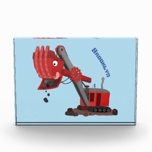 Cute red steam shovel digger cartoon illustration photo block