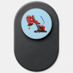 Cute red steam shovel digger cartoon illustration PopSocket