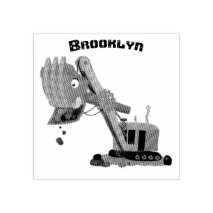 Cute red steam shovel digger cartoon illustration rubber stamp
