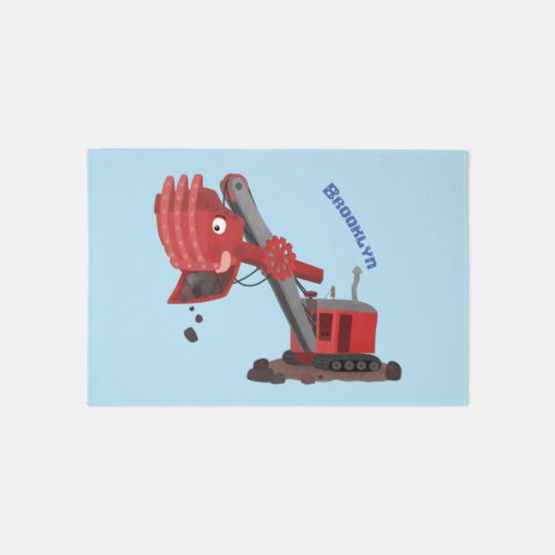 Cute red steam shovel digger cartoon illustration rug