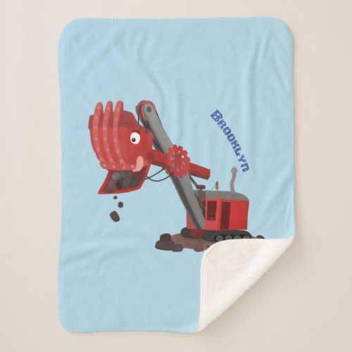 Cute red steam shovel digger cartoon illustration  sherpa blanket