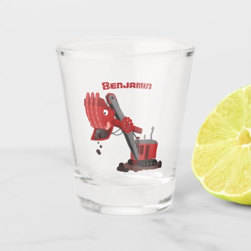 Cute red steam shovel digger cartoon illustration shot glass