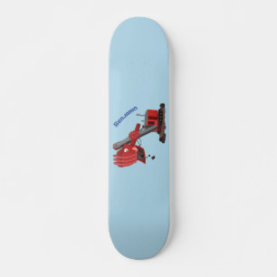 Cute red steam shovel digger cartoon illustration skateboard