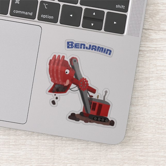 Cute red steam shovel digger cartoon illustration sticker (Detail)