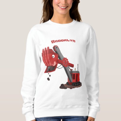 Cute red steam shovel digger cartoon illustration sweatshirt