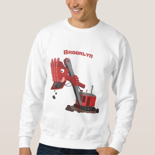 Cute red steam shovel digger cartoon illustration sweatshirt