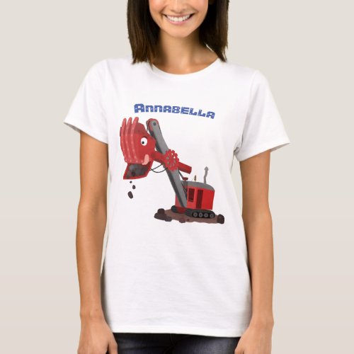 Cute red steam shovel digger cartoon illustration T_Shirt