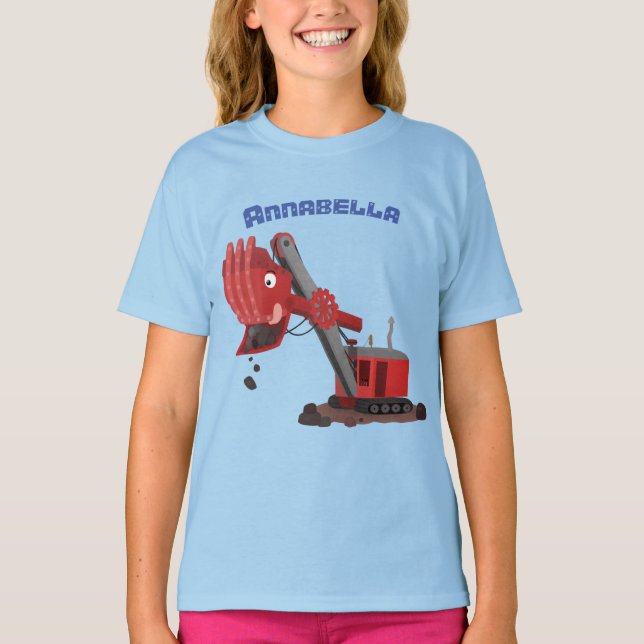 Cute red steam shovel digger cartoon illustration T-Shirt (Front)