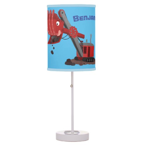 Cute red steam shovel digger cartoon illustration table lamp