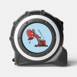Cute red steam shovel digger cartoon illustration tape measure