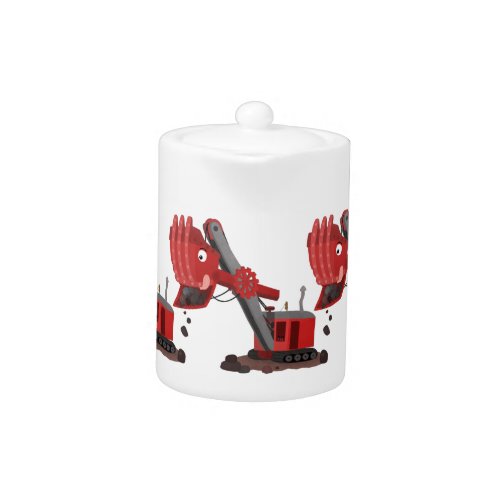 Cute red steam shovel digger cartoon illustration teapot