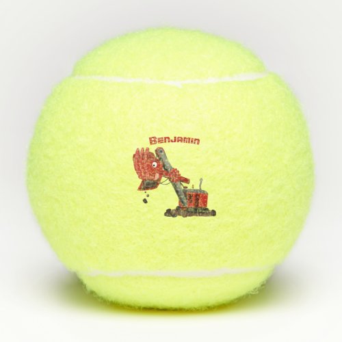 Cute red steam shovel digger cartoon illustration tennis balls