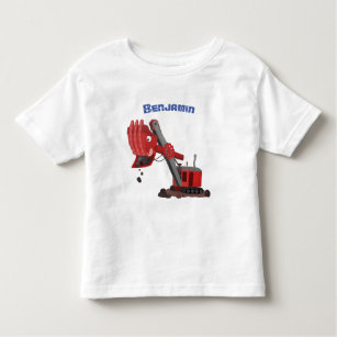 Cute red steam shovel digger cartoon illustration toddler t-shirt
