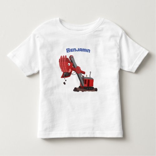 Cute red steam shovel digger cartoon illustration toddler t_shirt
