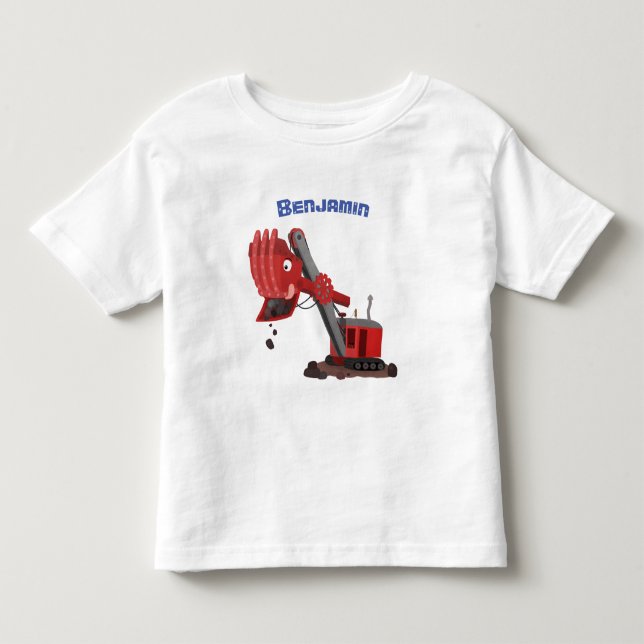 Cute red steam shovel digger cartoon illustration toddler t-shirt (Front)