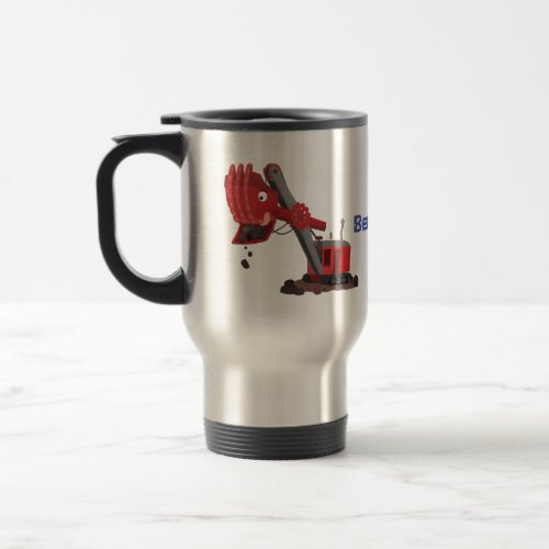 Cute red steam shovel digger cartoon illustration travel mug