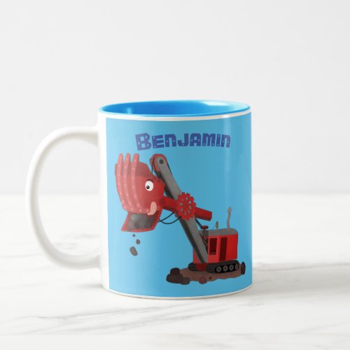 Cute red steam shovel digger cartoon illustration Two_Tone coffee mug