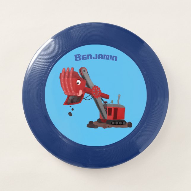 Cute red steam shovel digger cartoon illustration Wham-O frisbee (Front)
