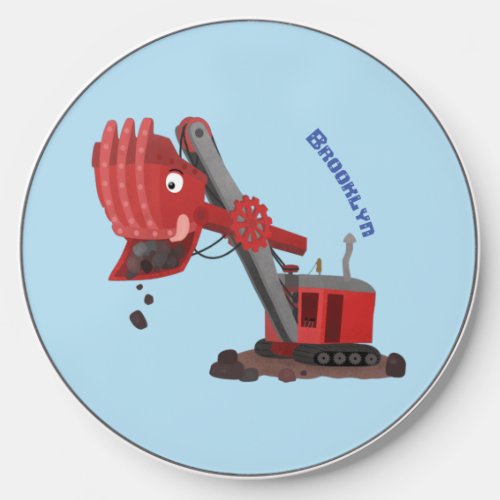 Cute red steam shovel digger cartoon illustration wireless charger 