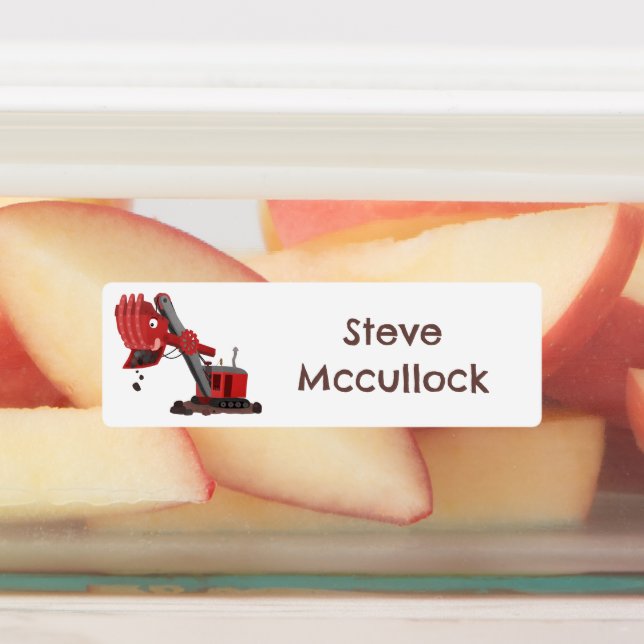 Cute red steam shovel digger cartoon personalized labels (Affixed)