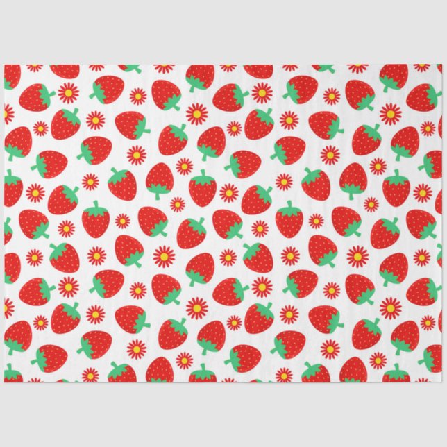 Cute Red Strawberries & Flowers on White Tissue Paper (Front)