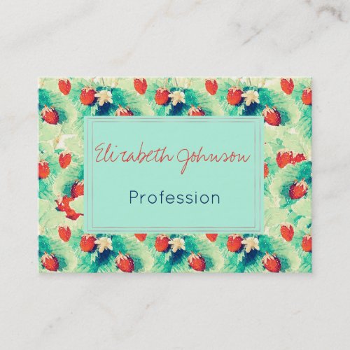 Cute Red Strawberries  Foliage Watercolor Paint Business Card