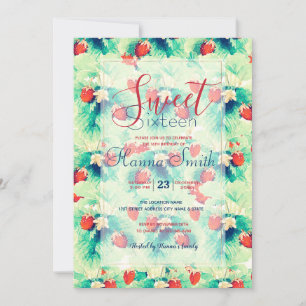 Cute Red Strawberries & Foliage Watercolor Paint Invitation