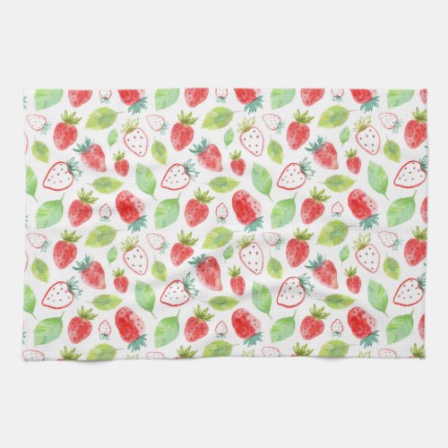Cute Red Strawberries Green Leaves Outlines Kitchen Towel