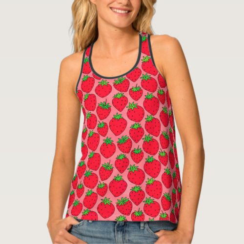 Cute Red Strawberries on Pink Tank Top